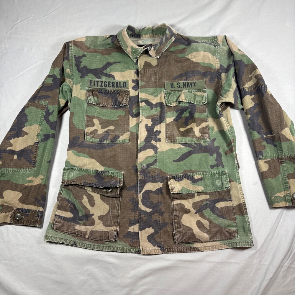 Vintage 80s US Navy M81 Woodland BDU Jacket Ripstop Camo Fitzgerald Military